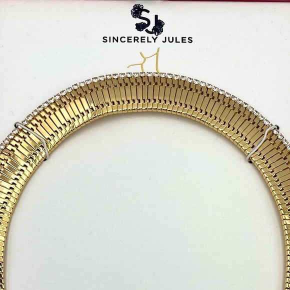 Sincerely Jules Wide Gold Tone 17” Necklace with Glass Stones NWT - Picture 2 of 4